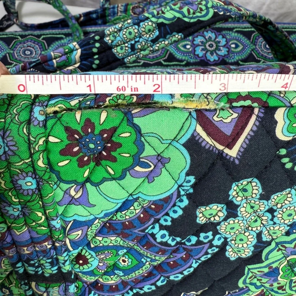 Vera Bradley Quilted Tote Bag Emerald Paisley Print Top Zip Shoulder Bag - Picture 12 of 12